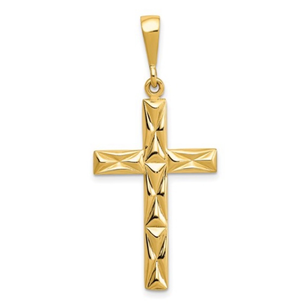 14k Gold Reversible Latin Cross Pendant – Textured & Polished 43mm Cross - Picture 4 of 6